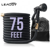 Leajoy  75ft Expandable Water Garden Hose with Double Latex Core , Flexible Expanding Hose with 8 Function Spray Nozzle